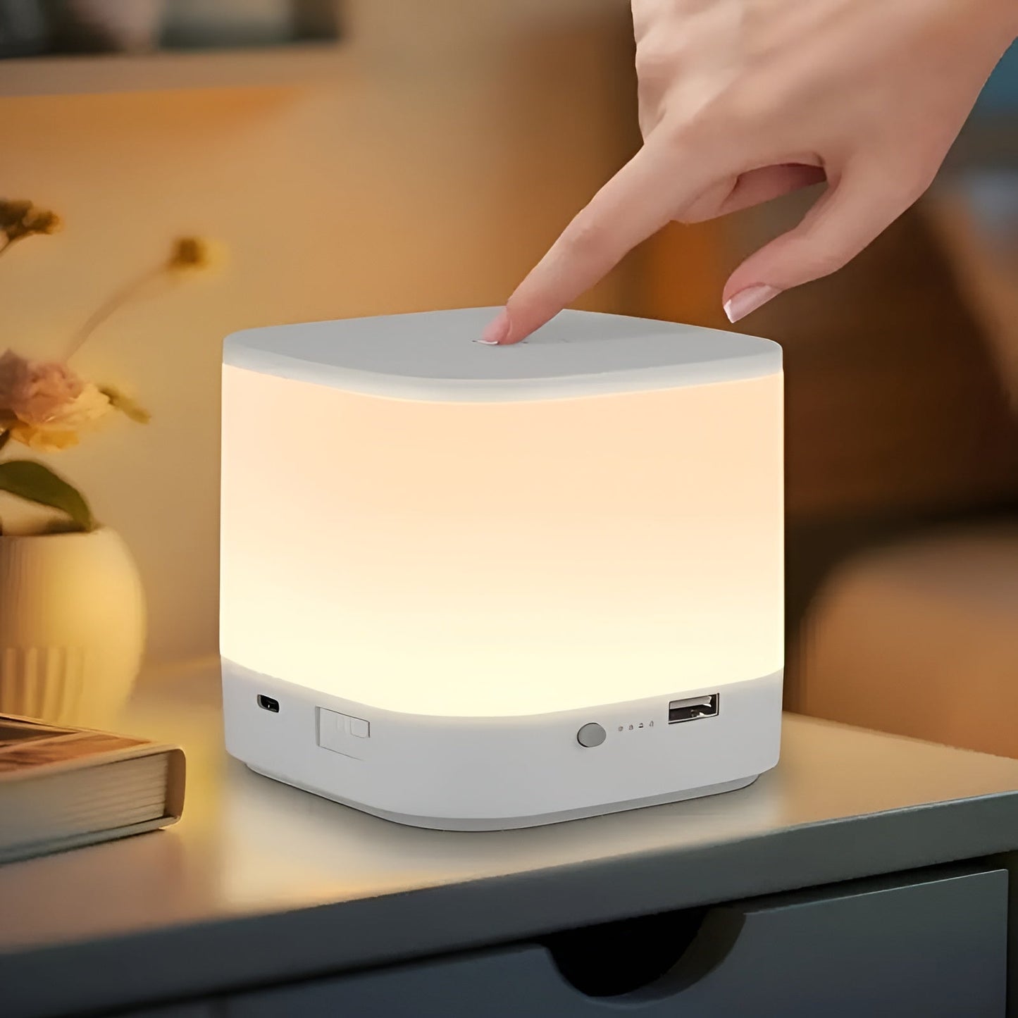 LED-bordlampa med touch-dimmer – Justerbar ljusstyrka och färgtemperatur | USB-laddning, timer, ideal för sovrummet