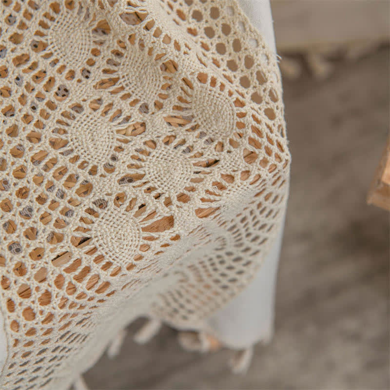 Beige Hålig Ut Ljusfilter Fringed Gardin