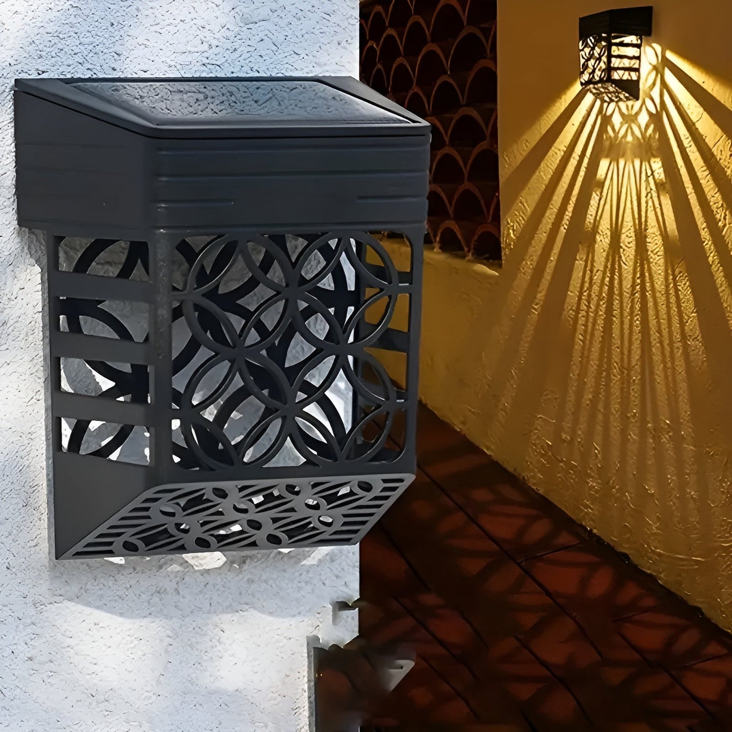 Solarlampor för vägg – | 2-pack/4-pack Set Hålmönster för atmosfärisk trädgårdsbelysning