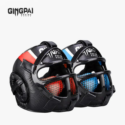 Fightguard Premium Huvudskydd med ansiktsmask - Fullständig huvud- och ansiktsskydd för sparring, Muay Thai, Taekwondo och kampsportträning