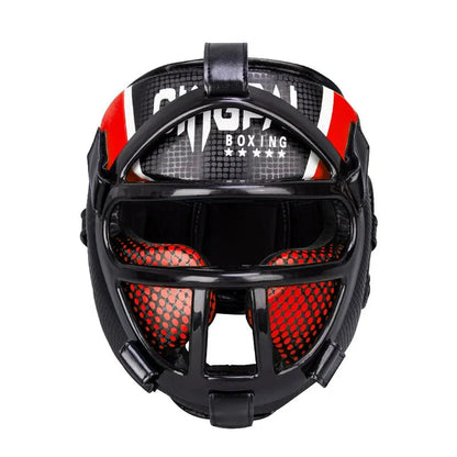 Fightguard Premium Huvudskydd med ansiktsmask - Fullständig huvud- och ansiktsskydd för sparring, Muay Thai, Taekwondo och kampsportträning