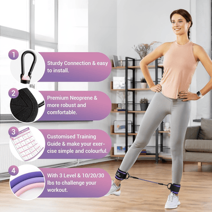 FlexTone Motståndsband - Höft- och sätesmuskelträning - Hållbara fotledsband med träningsguide - Högpresterande latex för styrka och toning