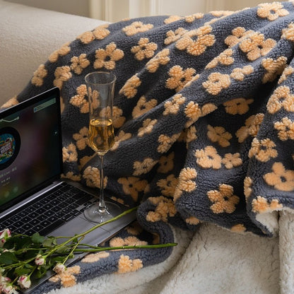 Puffig Blommig Plysch Tjock Filt för Mysig Bekvämlighet