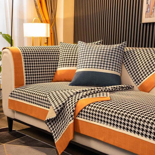 Klassisk Houndstooth-tryck Chenille Halkfri Sofföverdrag