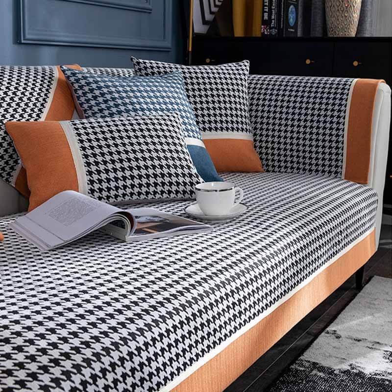 Klassisk Houndstooth-tryck Chenille Halkfri Sofföverdrag