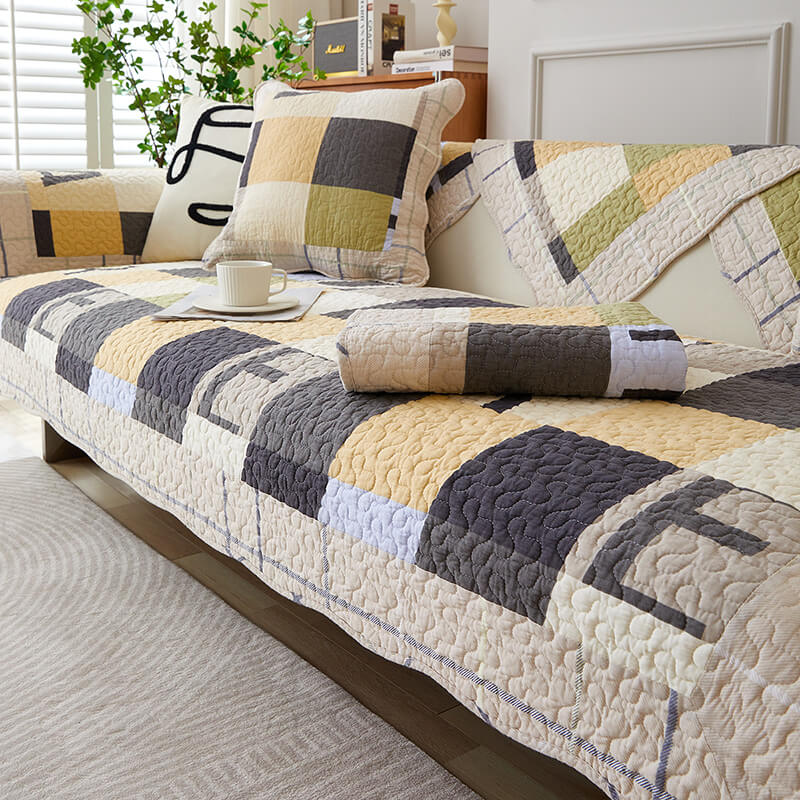 Bomullsrutig reptålig sofföverdrag för skydd av husdjur