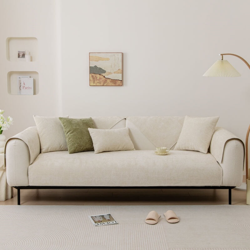 Delikat Waffle Chenille Tyg Möbel Skyddsoverkast Sofföverdrag