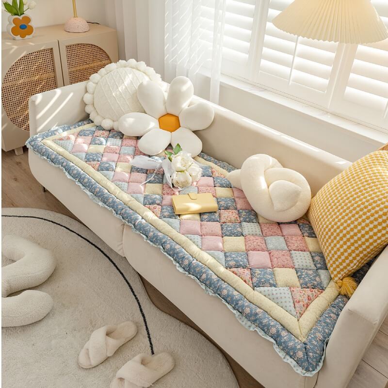 Blommig Handgjord Ren Bomull Skyddande Sofföverdrag, Halkfri