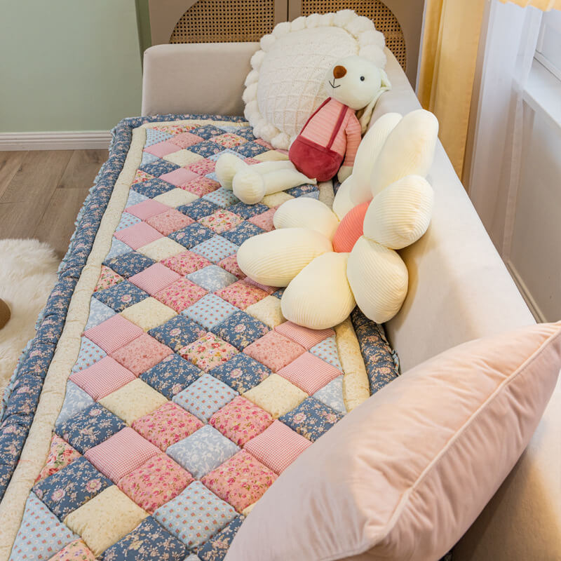 Blommig Handgjord Ren Bomull Skyddande Sofföverdrag, Halkfri