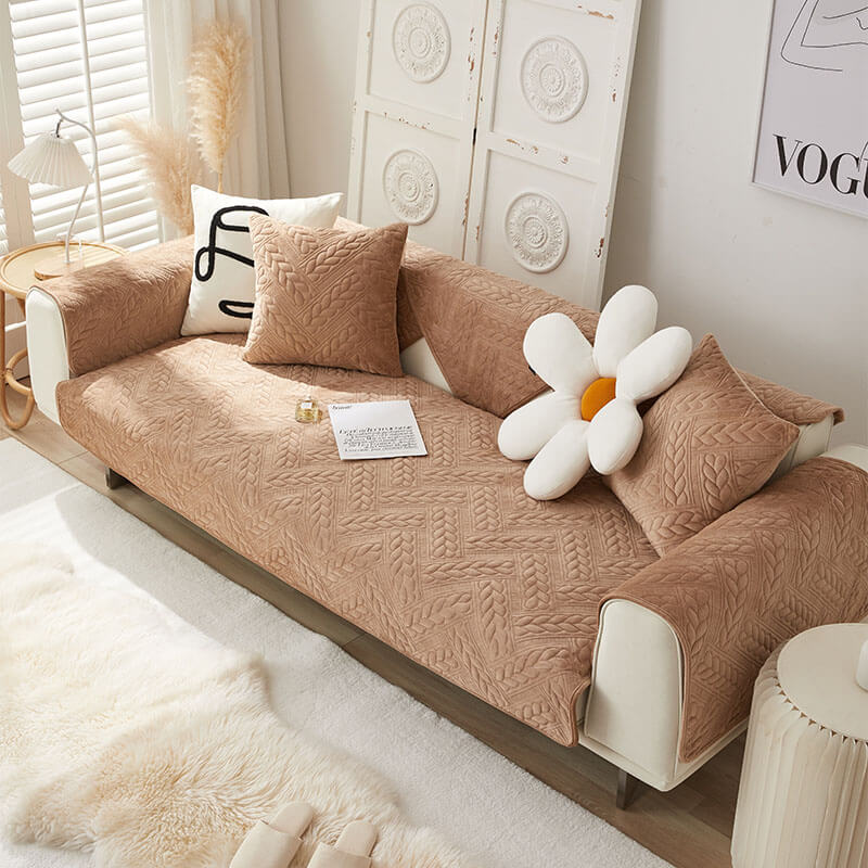 Varm Kristall Sammet Vete Broderi Halkskydd Sofföverdrag