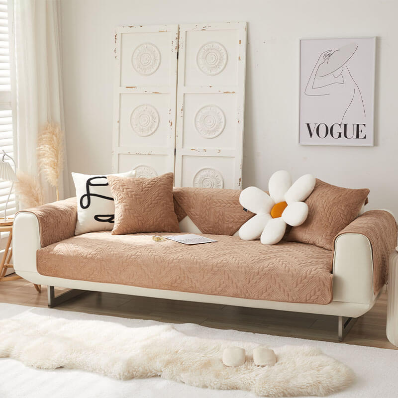 Varm Kristall Sammet Vete Broderi Halkskydd Sofföverdrag