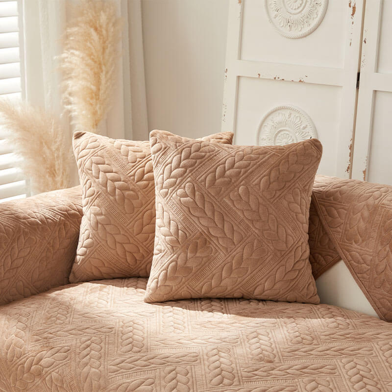 Varm Kristall Sammet Vete Broderi Halkskydd Sofföverdrag