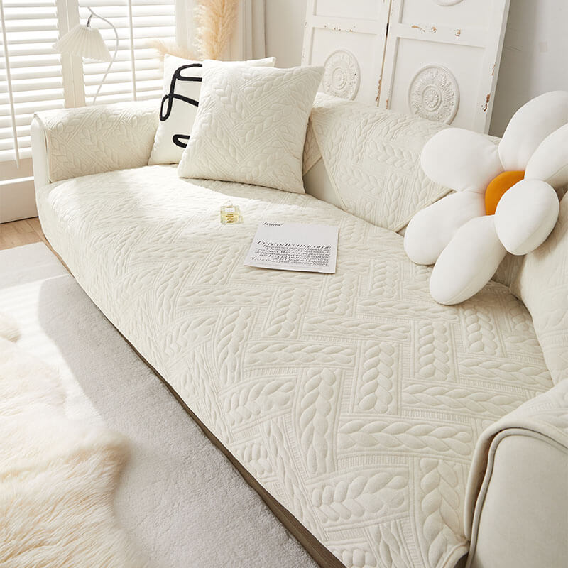 Varm Kristall Sammet Vete Broderi Halkskydd Sofföverdrag