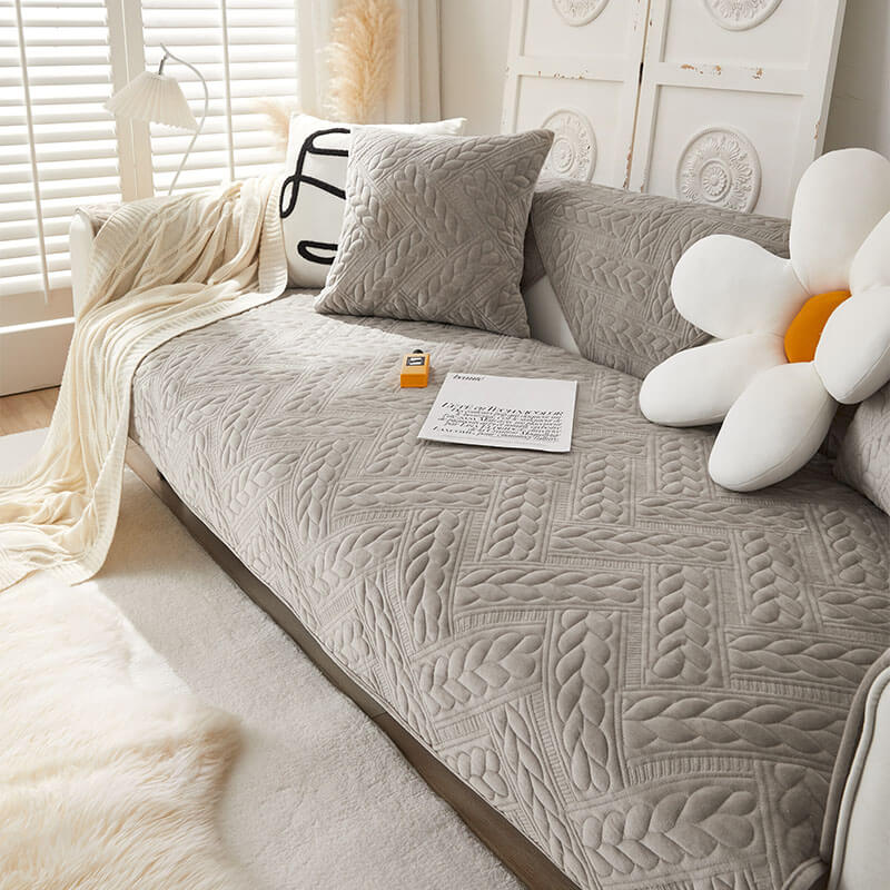 Varm Kristall Sammet Vete Broderi Halkskydd Sofföverdrag