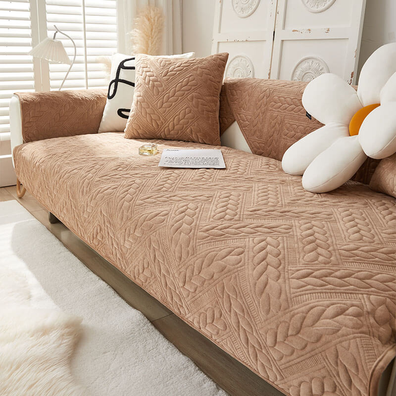 Varm Kristall Sammet Vete Broderi Halkskydd Sofföverdrag