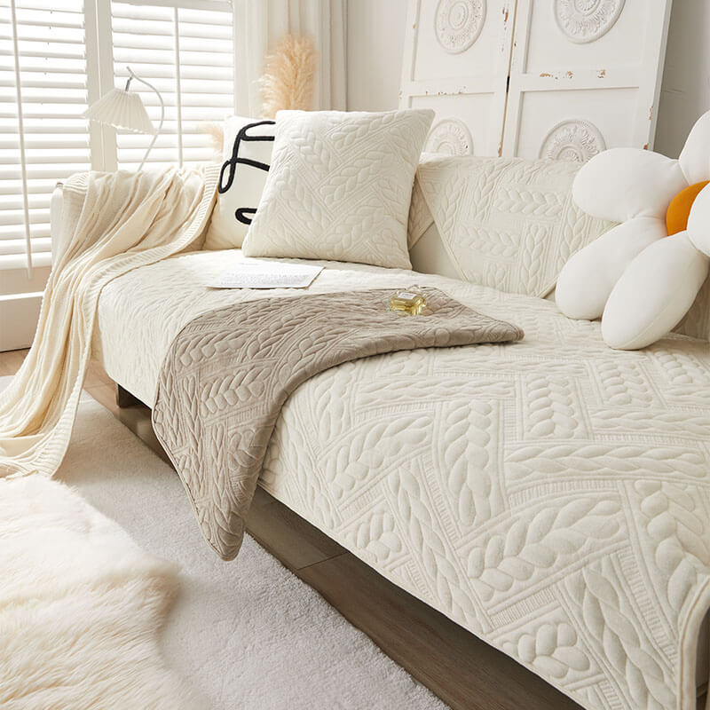 Varm Kristall Sammet Vete Broderi Halkskydd Sofföverdrag