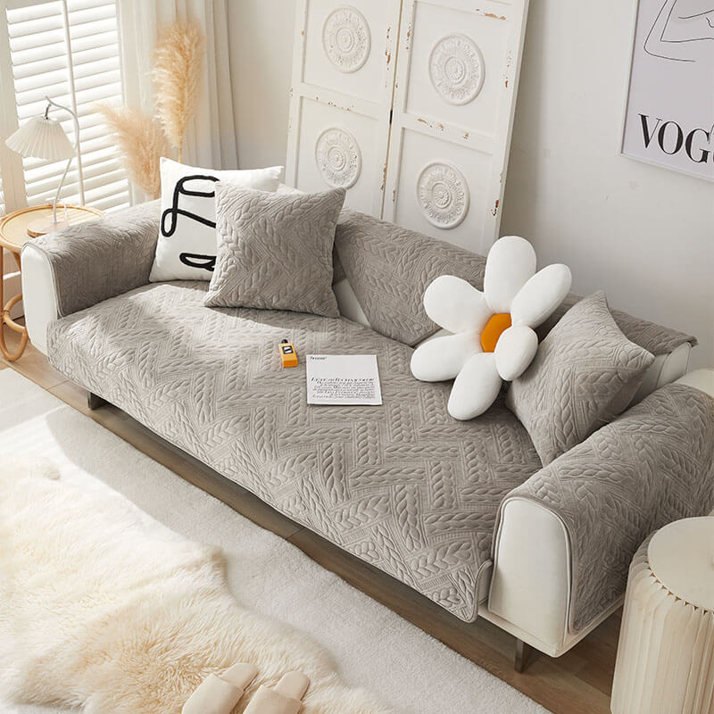 Varm Kristall Sammet Vete Broderi Halkskydd Sofföverdrag