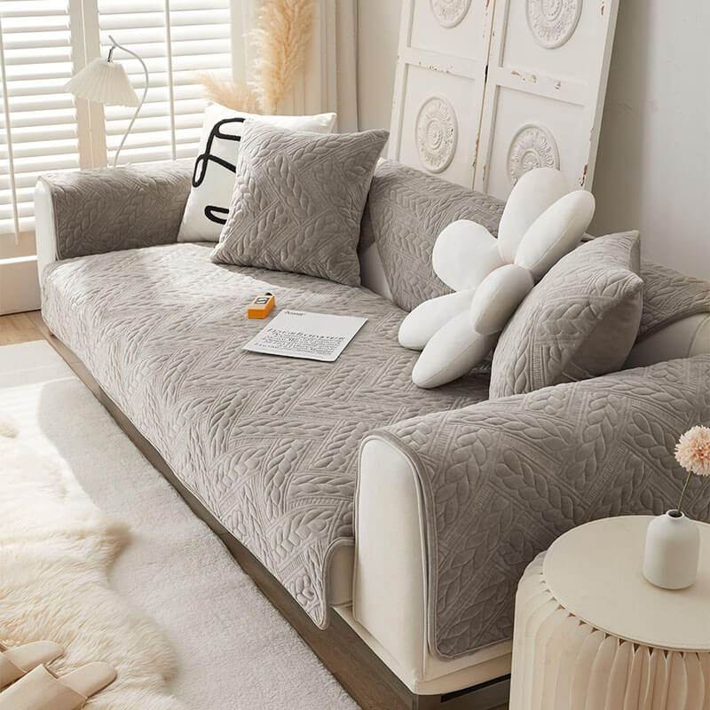 Varm Kristall Sammet Vete Broderi Halkskydd Sofföverdrag