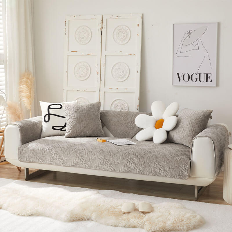 Varm Kristall Sammet Vete Broderi Halkskydd Sofföverdrag