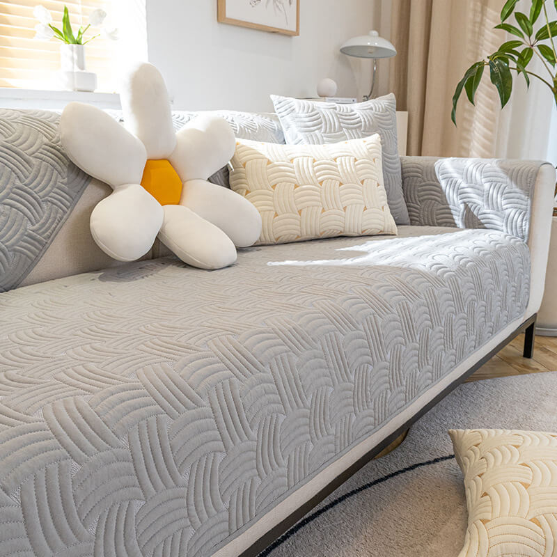 Vävmönster bomull quiltad sektionell sofföverdrag, halkfri