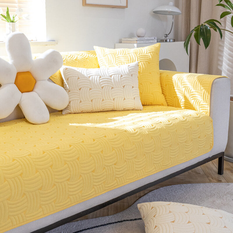 Vävmönster bomull quiltad sektionell sofföverdrag, halkfri