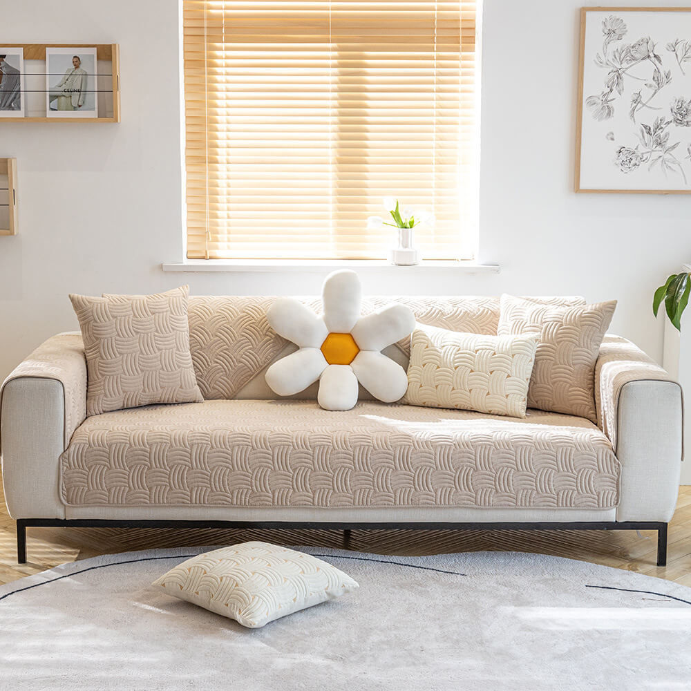 Vävmönster bomull quiltad sektionell sofföverdrag, halkfri