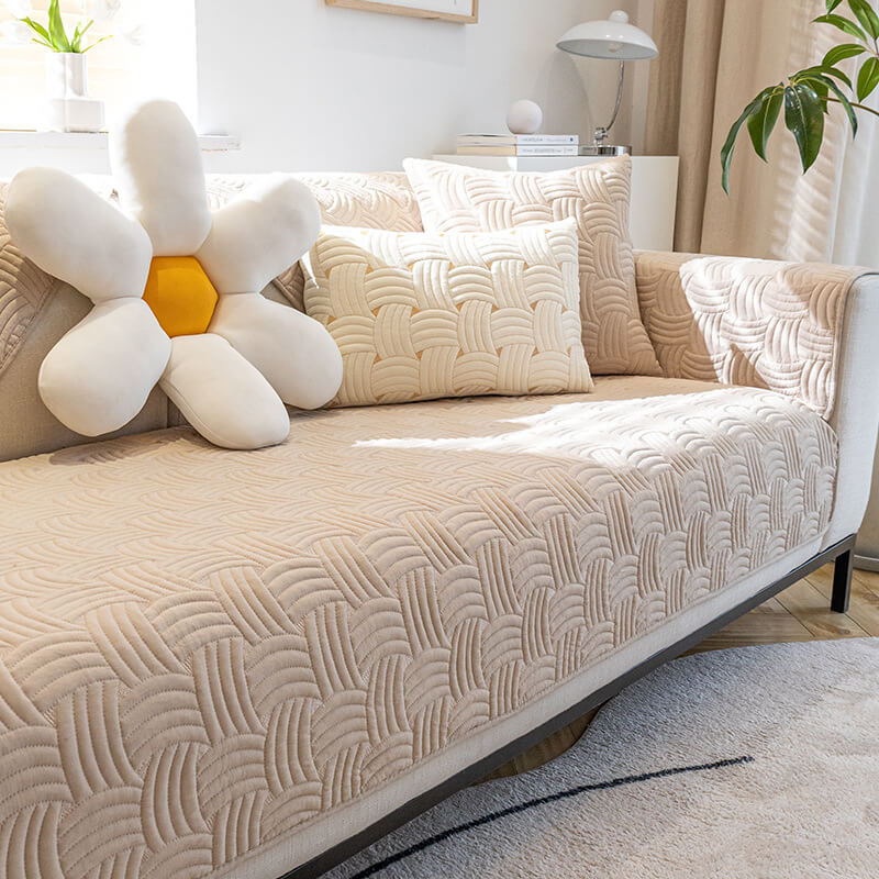 Vävmönster bomull quiltad sektionell sofföverdrag, halkfri