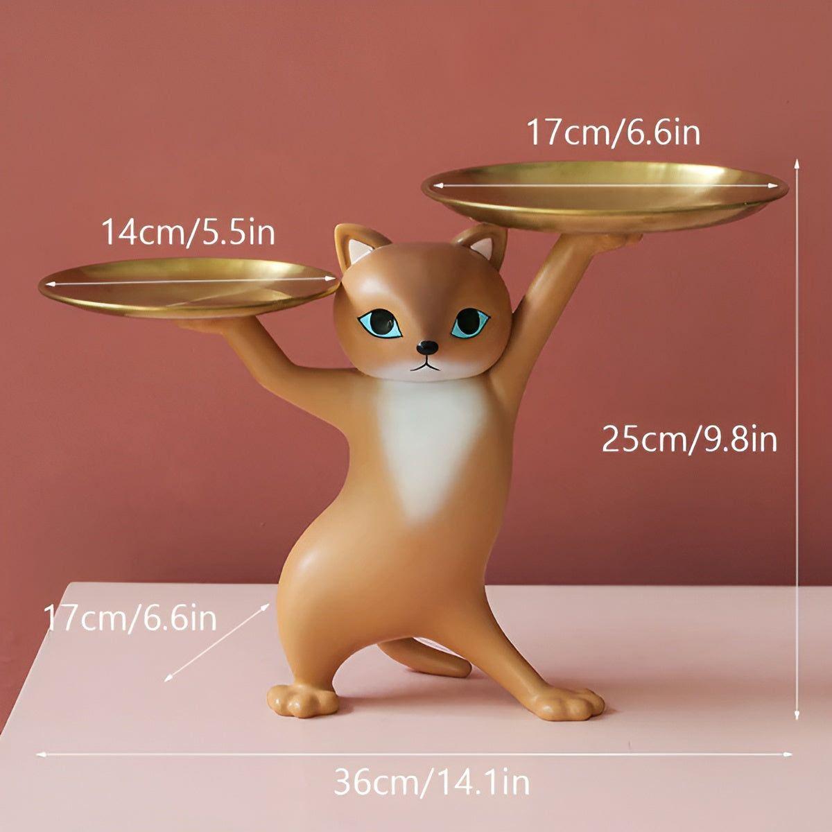 Purrfect Keeper - Kärleksfull Nordic Resin Kattbricka Staty för Små Värdeföremål