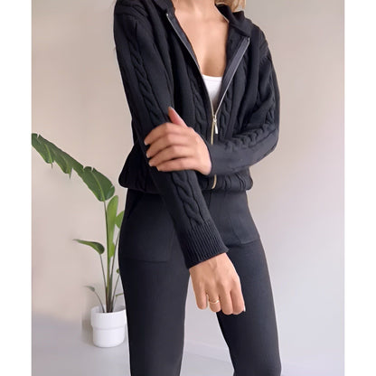 Millie Set - Stickad tvådelad hemmakostym för kvinnor (Mysig tröja + Byxor)