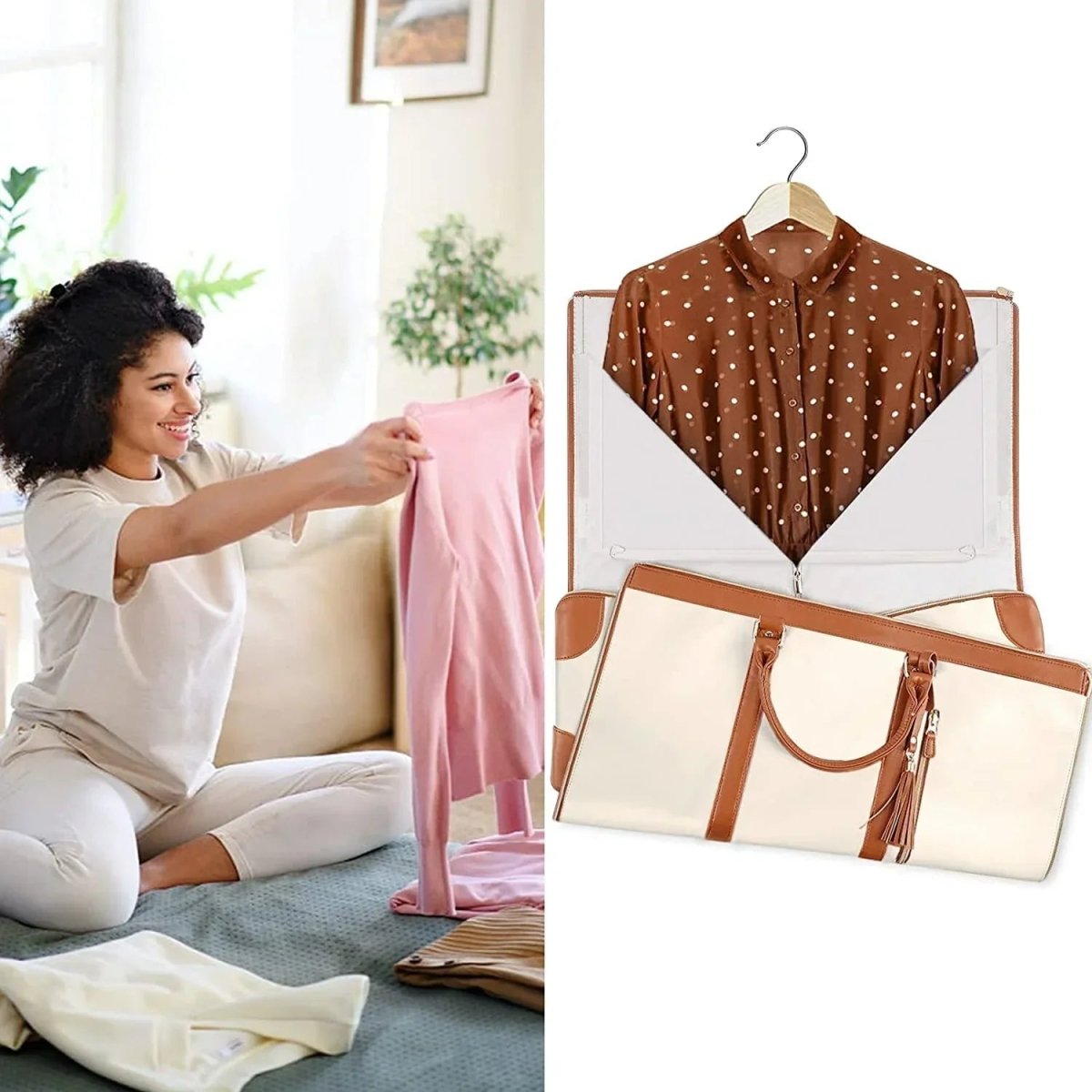 GarmentGo resväska - vikbar PU-läder kombibärare för veckfri klädsel