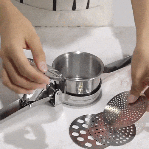 Royallure Rostfritt Stål Potatispress med 3 Utbytbara Skivor – Mångsidigt Kökverktyg