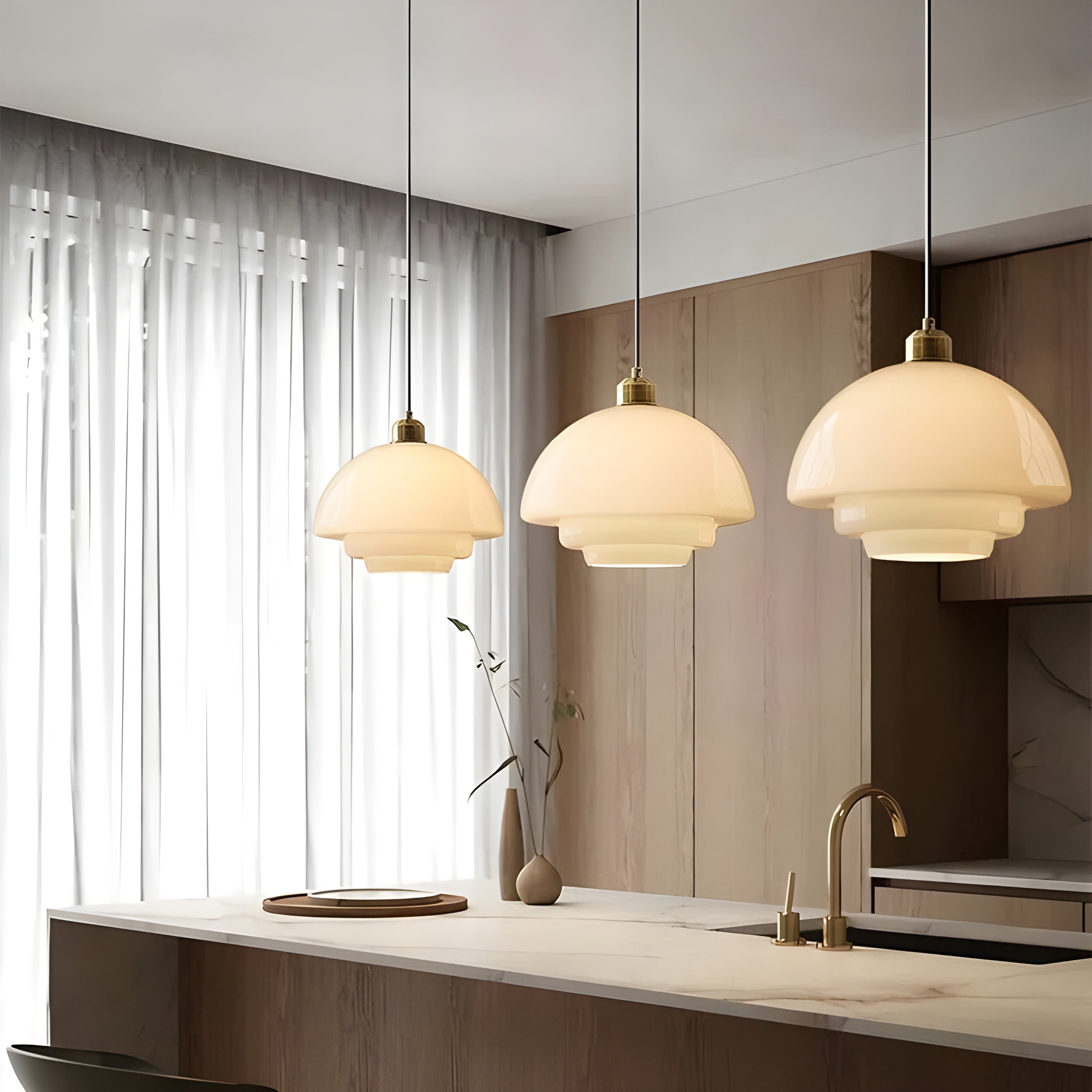AuraBeam Light – Minimalistisk elfenbensfärgad LED-hänglampa i glas
