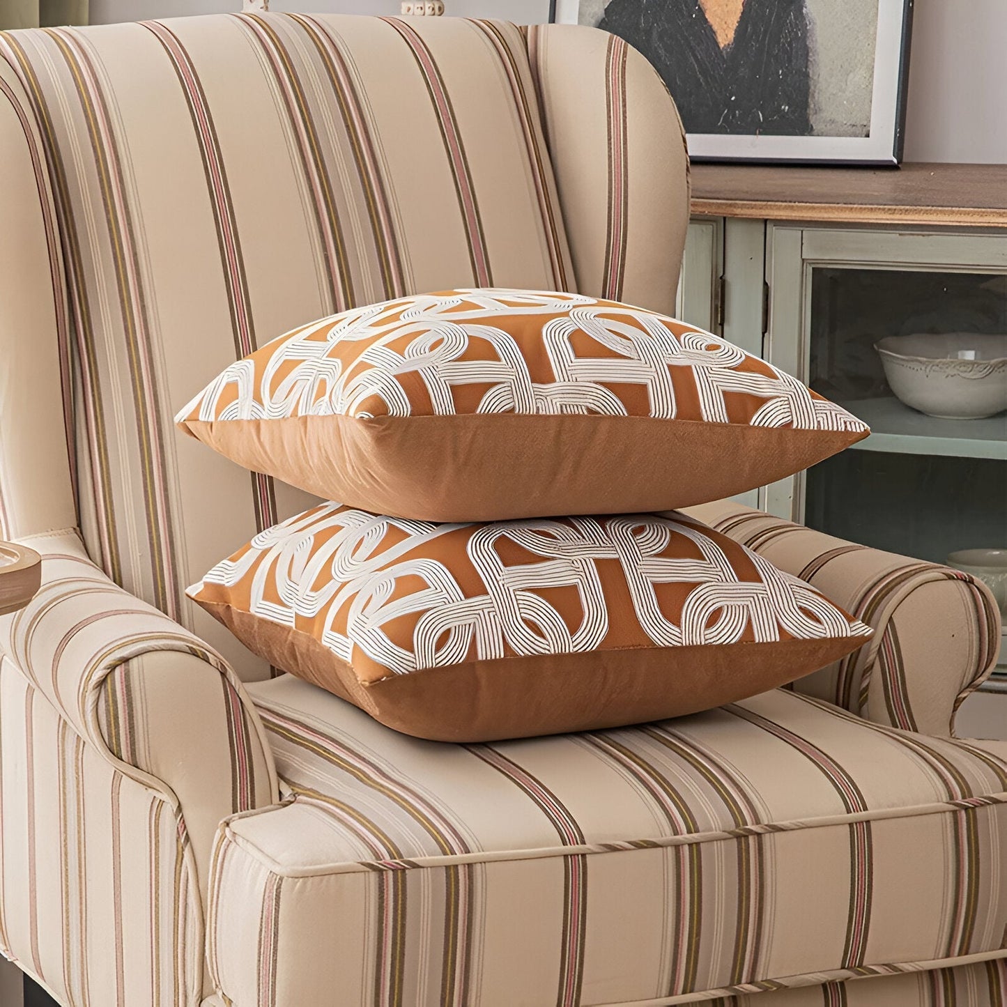 Guldig geometrisk design kuddöverdrag i jacquardstil