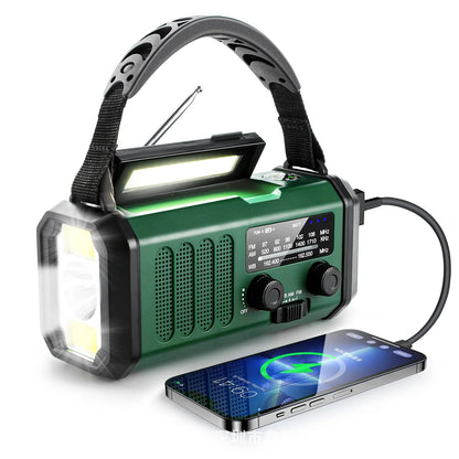 10000mAh Solcells Handvevad Nödradio med NOAA, Ficklampa och Powerbank