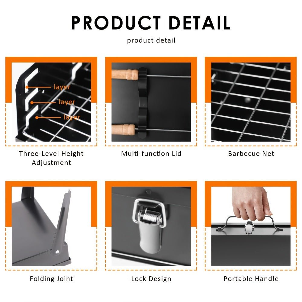 Grillmate Fold - hopfällbar stål koffertgrill för trädgård, camping och utomhus BBQ