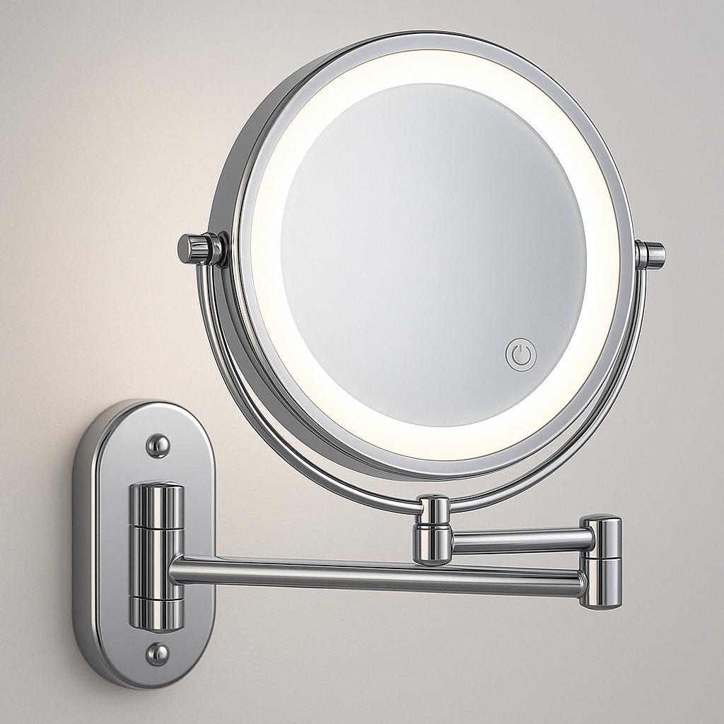 Väggspegel med LED-lampa och förstoringsglas