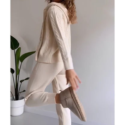 Millie Set - Stickad tvådelad hemmakostym för kvinnor (Mysig tröja + Byxor)