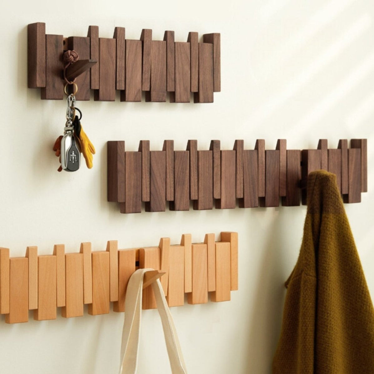 Lyxig Vägghängd Trä Klädhängare – Piano Design Entré Organiser för Nycklar, Hattar &amp; Jackor