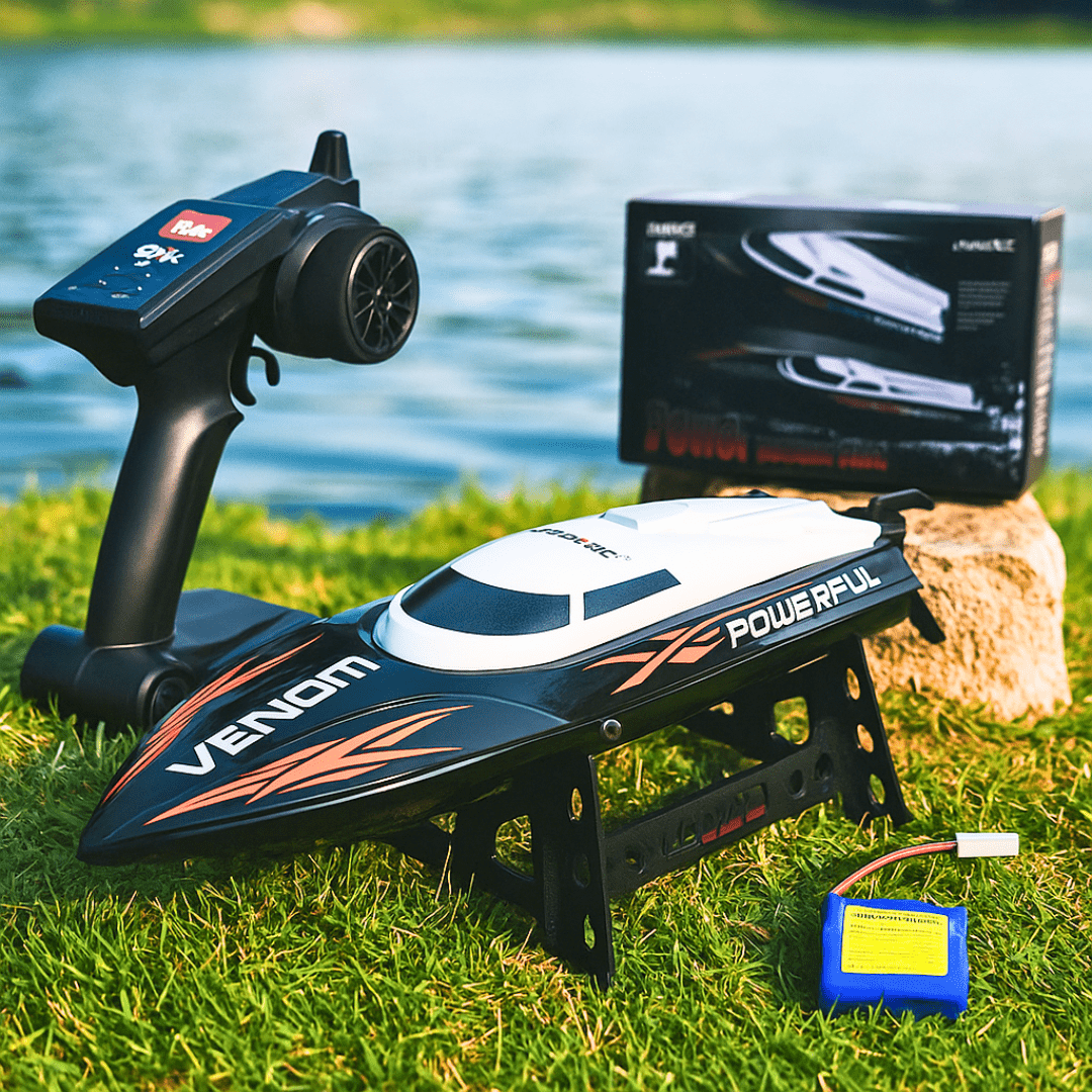 Fjärrkontrollsbåt för snabb dammkapplöpning