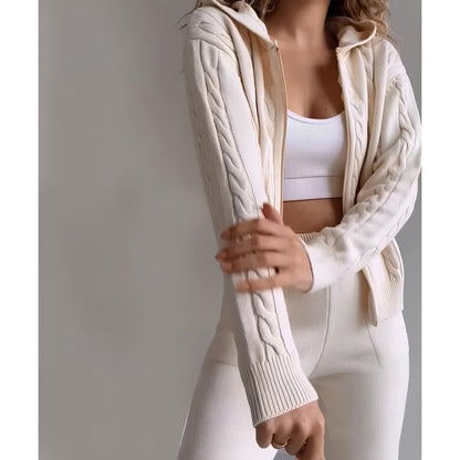 Millie Set - Stickad tvådelad hemmakostym för kvinnor (Mysig tröja + Byxor)