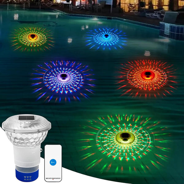 Carvallo Pool-Klorinator LumiFloat RGB | Med LED-ljusshow & Solarladdning | För upp till 33.300 L | 5 ljuslägen