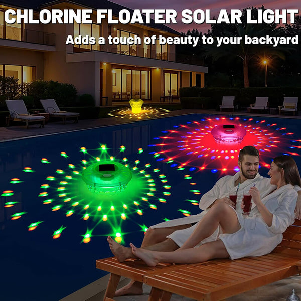 Carvallo Pool-Klorinator LumiFloat RGB | Med LED-ljusshow & Solarladdning | För upp till 33.300 L | 5 ljuslägen
