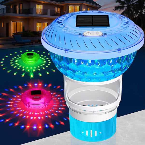 Carvallo Pool-Klorinator LumiFloat RGB | Med LED-ljusshow & Solarladdning | För upp till 33.300 L | 5 ljuslägen