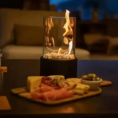 Bärbar flammtablettlykta | Gaskraftad med svart metall och glas | Inomhus- och utomhusambiance