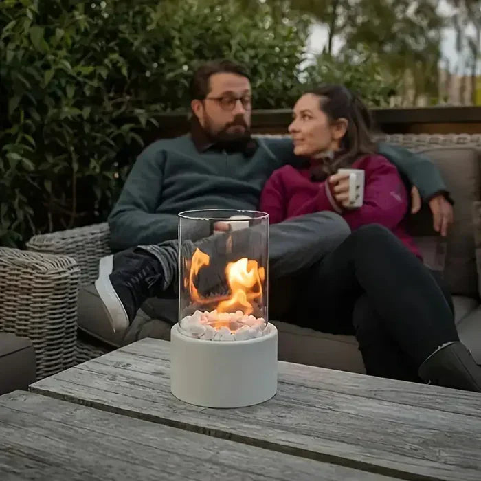 Carvallo FlammaLume | Bärbar dekoration eldslampa | Moderndesign & flammeffekt | För inomhus & utomhus | Rund av stål & glas