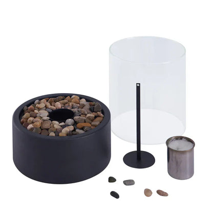 Bärbar flammtablettlykta | Gaskraftad med svart metall och glas | Inomhus- och utomhusambiance
