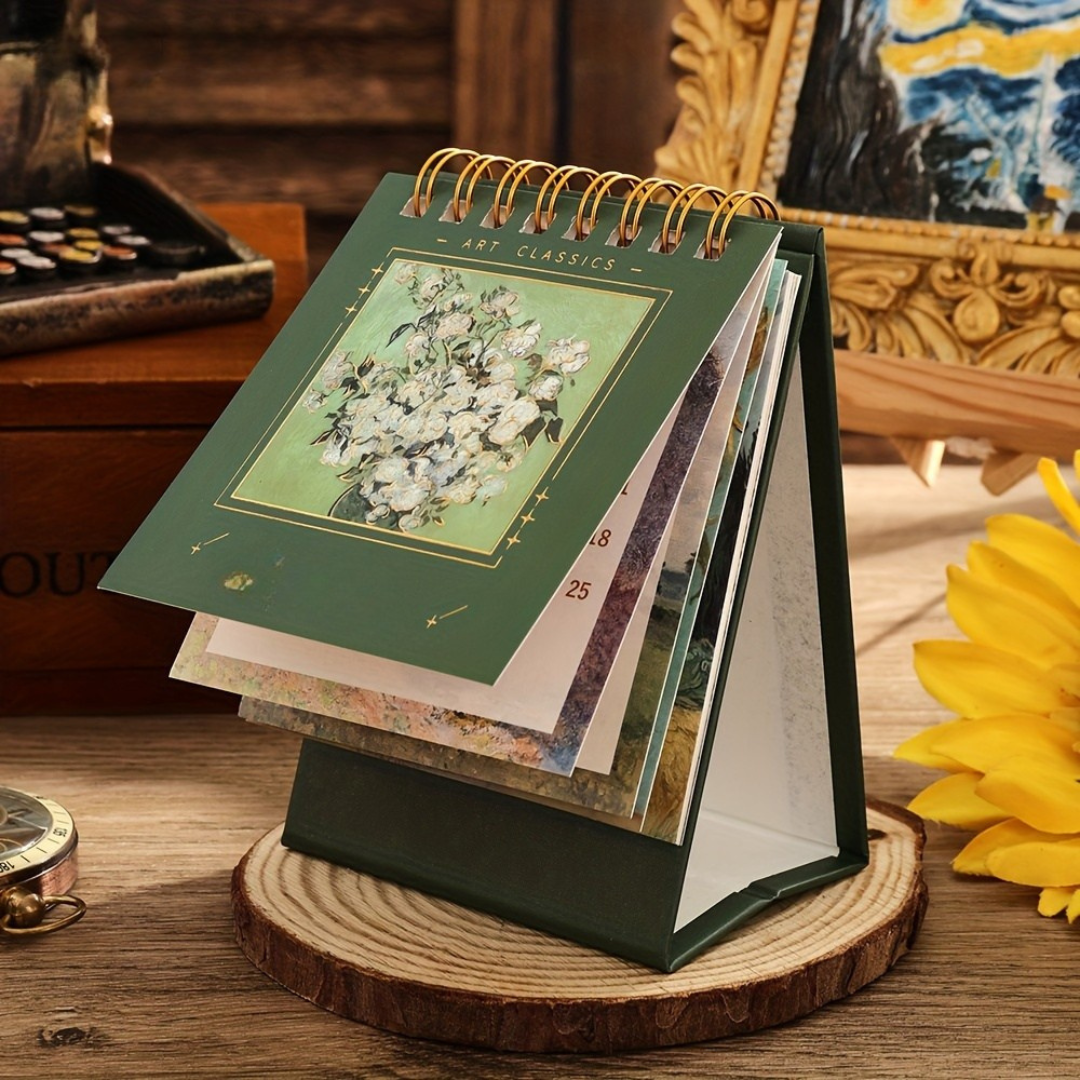 Skrivbordskalender med klassisk konstdesign