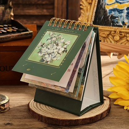 Skrivbordskalender med klassisk konstdesign