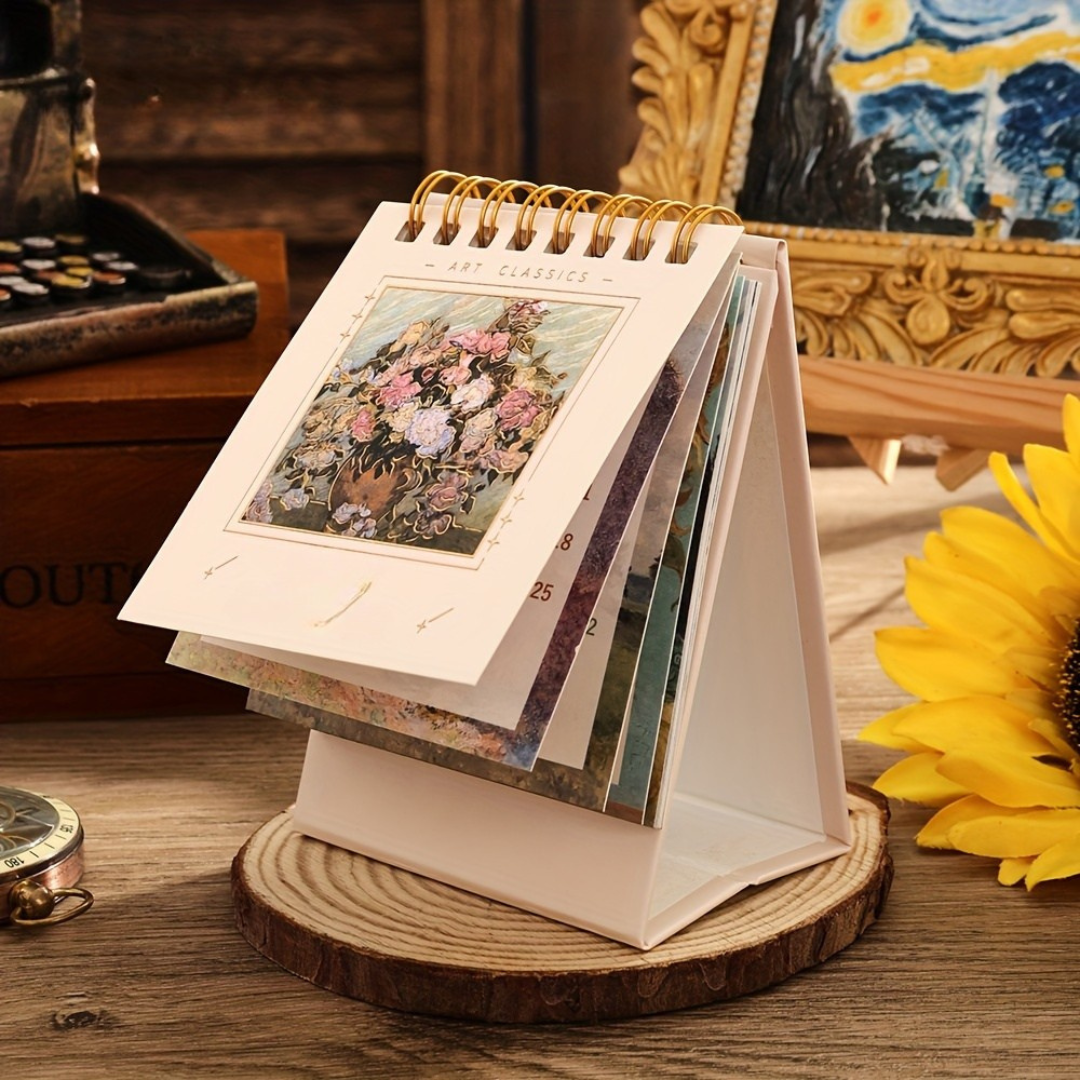 Skrivbordskalender med klassisk konstdesign