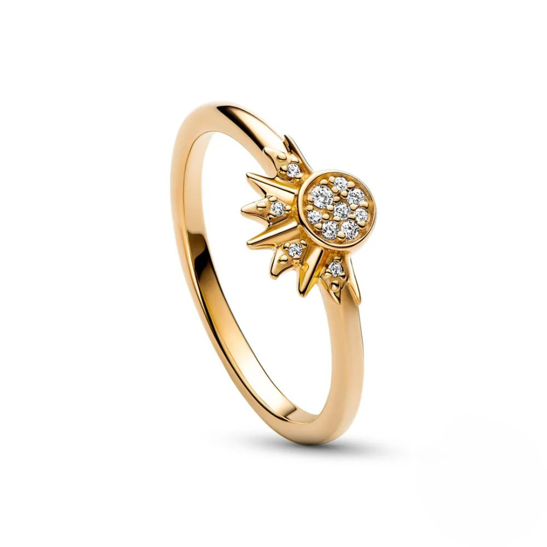 Kristalluttalande ring med sol- och måndesign
